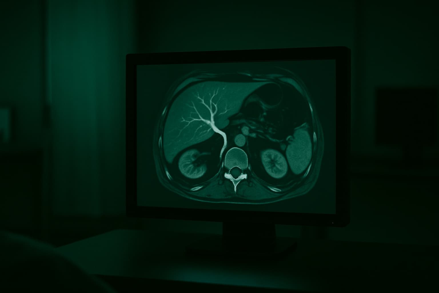 Hepatobiliary MRCP imaging study on a radiology workstation
